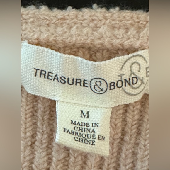 NEW Treasure & Bond Nordstrom M V-neck Pullover Sweater in Pink Ribbed knit - Picture 5 of 6